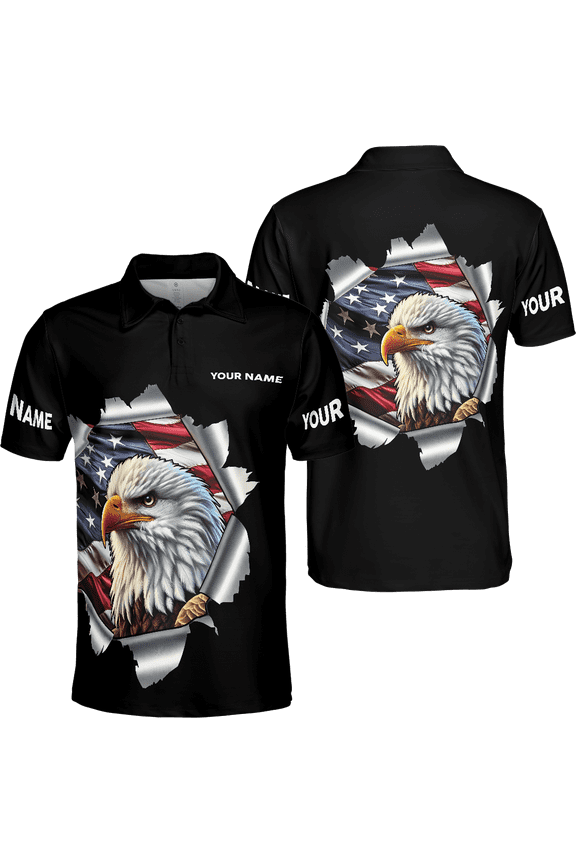 Personalized Patriotic US Flag Eagle Men Polo Shirt (Lightweight) S-5XL Multicolor (S), us eagle polo shirt for men, eagle with us flag polo