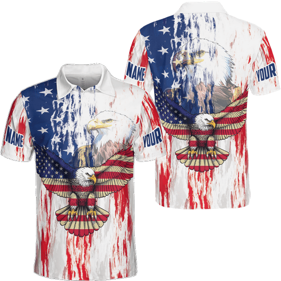 Lotusprinthandmade Personalized Patriotic US Flag Eagle Men Polo Shirt (Lightweight) S-5XL Multicolor (XL), us eagle polo shirt for men, eagle with us flag polo