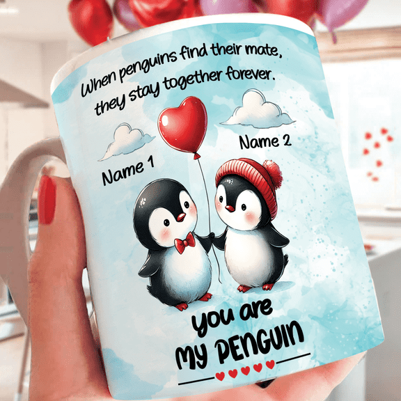 Lotusprinthandmade Personalized Penguin Couple Ceramic Mug (11oz)
