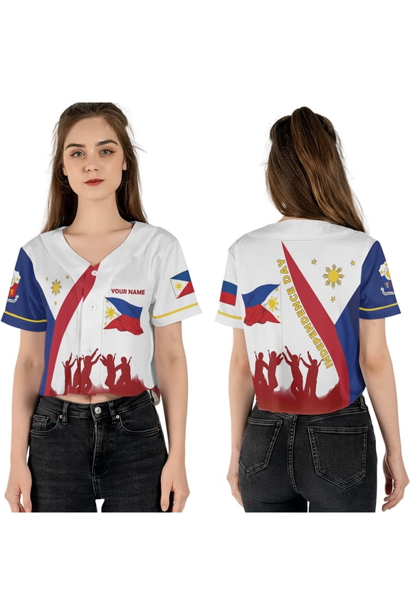 Personalized Philippines Crop Top Baseball Jersey for Women XS-XL Multicolor