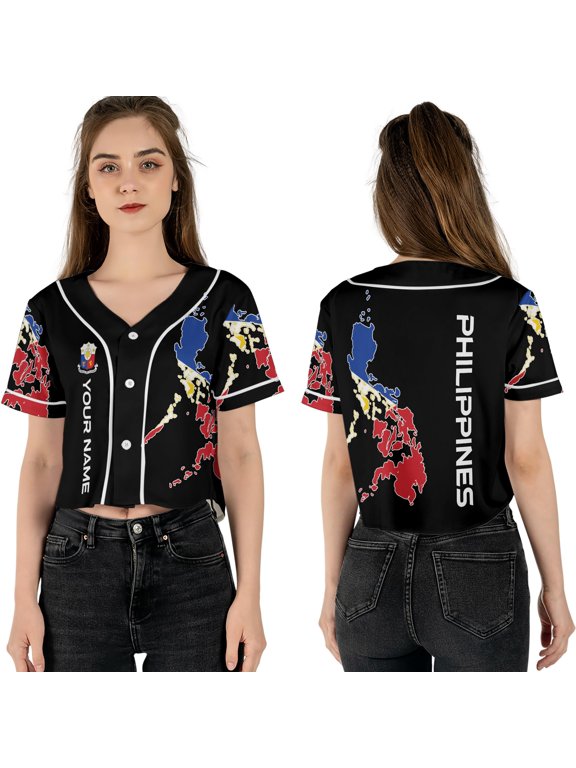 Personalized Philippines Crop Top Baseball Jersey for Women XS-XL Multicolor