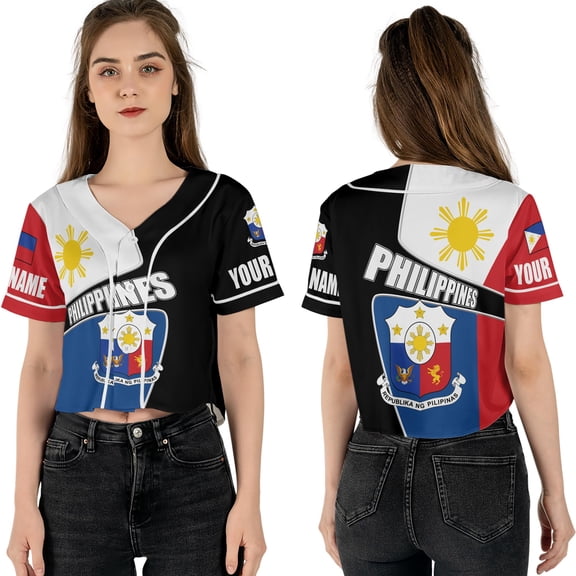 Lotusprinthandmade Personalized Philippines Crop Top Baseball Jersey for Women XS-XL Multicolor