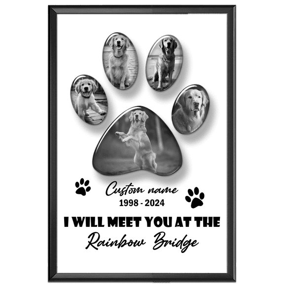 Lotusprinthandmade Personalized Photo and Name Year Dog Memorial I Will Meet You Canvas 1.5in 12" x 8"