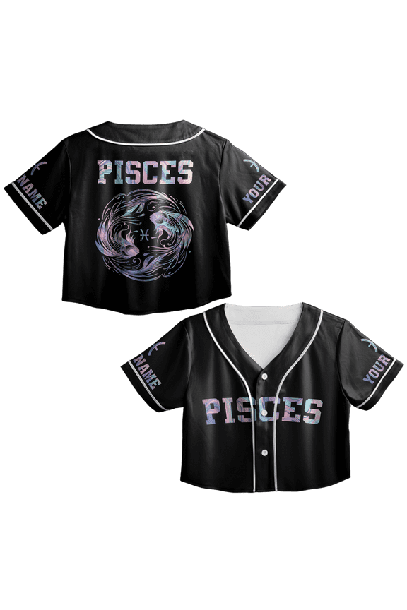 Personalized Pisces Zodiac Crop Top Baseball Jersey XS-XL Multicolor, birthday gift, zodiac pisces shirt, zodiac croptop baseball jersey