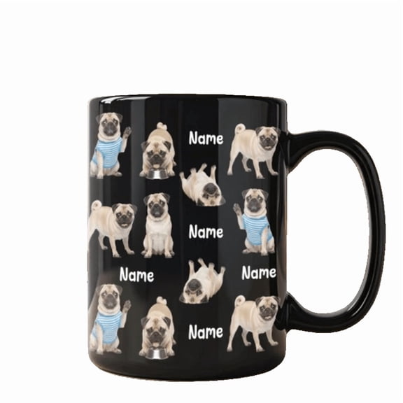 Lotusprinthandmade Personalized Pug Dog Ceramic Mug 11oz, Black