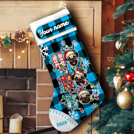 Lotusprinthandmade Personalized Pug Ho Ho Ho Merry Christmas Stocking (Made In Vietnam) 100% Polyester M-L (M)