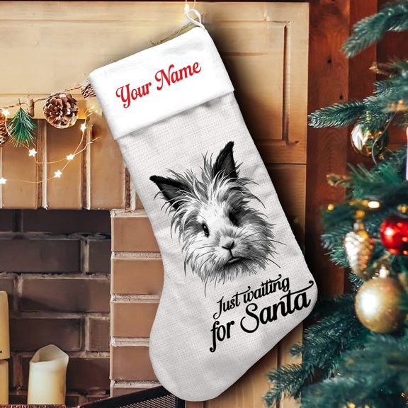 Lotusprinthandmade Personalized Rabbit Christmas Stocking (M), rabbit lover christmas gift, cute rabbit christmas decor