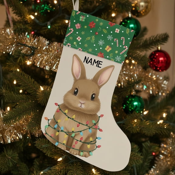 Lotusprinthandmade Personalized Rabbit Lovers Christmas Stocking (L), christmas stocking with rabbit design