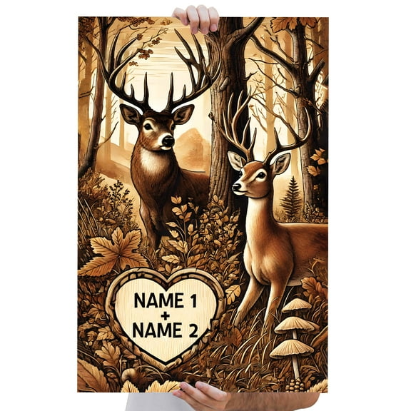 Lotusprinthandmade Personalized Romantic Deer Couple Poster 12" x 18”, personalized deer couple canvas, romantic deer poster, deer lovers wall art