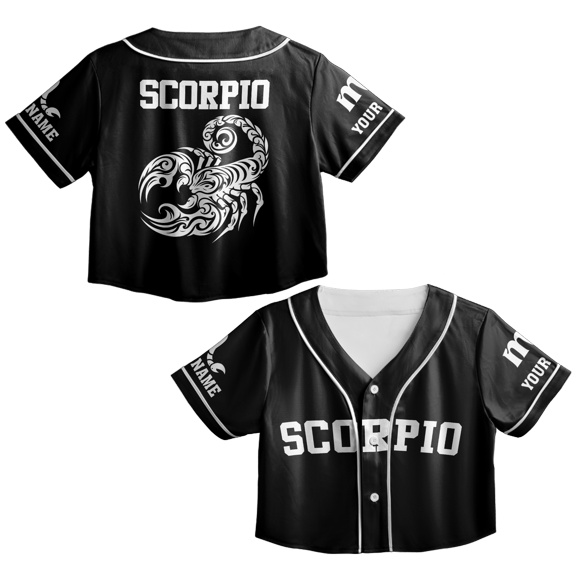 Lotusprinthandmade Personalized Scorpio Zodiac Crop Top Baseball Jersey XS-XL Multicolor, scorpio croptop baseball jersey, scorpio croptop baseball jersey for women