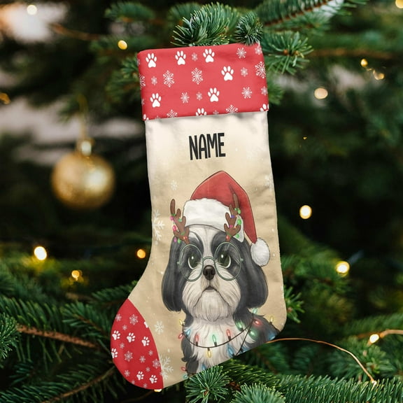 Lotusprinthandmade Personalized Shih Tzu Dog Christmas Stocking (L), custom dog lover gift, christmas pet stocking