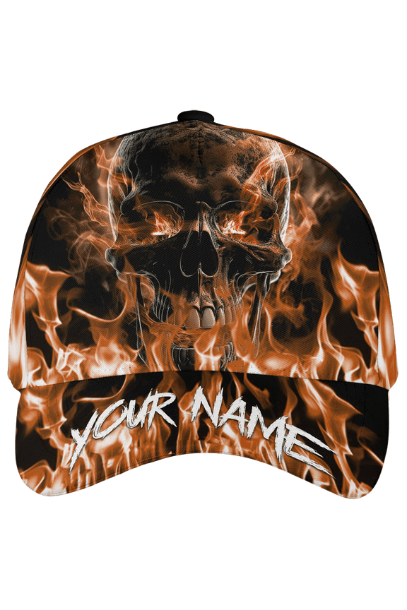 Personalized Skull And Fire Classic Baseball Cap One Size Multicolor