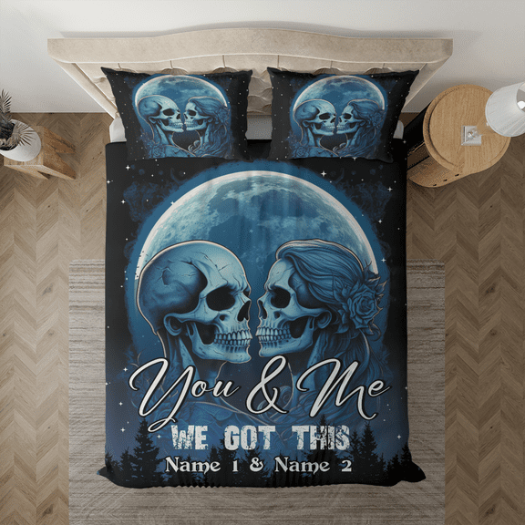 Lotusprinthandmade Personalized Skull Couple Bedding Set (Made in Vietnam) (88x88), Skull Love Bedding Set, Romantic Skull Bedding