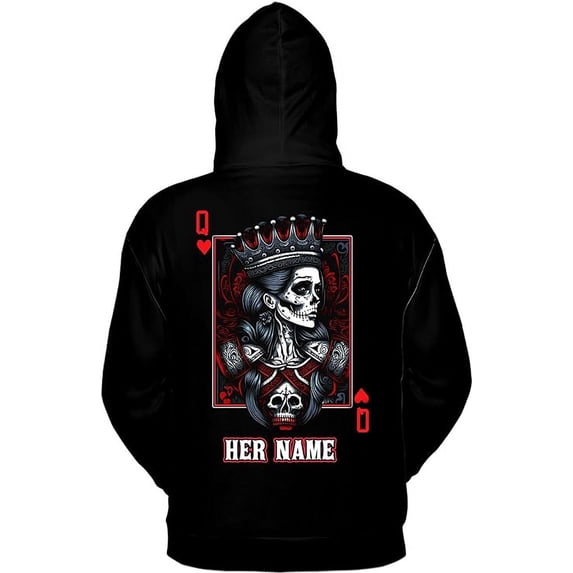 Lotusprinthandmade Personalized Skull Couple Q Queen Black Hoodie 2D S-5XL 50/50 cotton/polyester mix