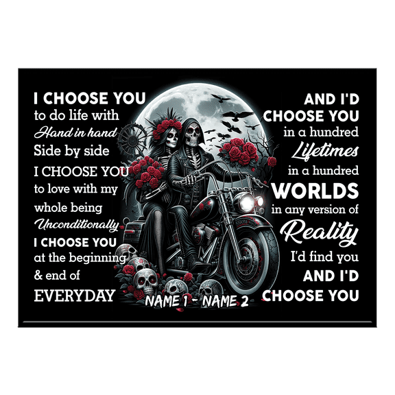 Lotusprinthandmade Personalized Skull Couple With Roses You Are My Ride or Die Canvas 1.5in 36" x 24"