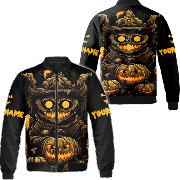 Lotusprinthandmade Personalized Skull Halloween All-over Print Bomber Jacket S-5XL Multicolor (3XL)