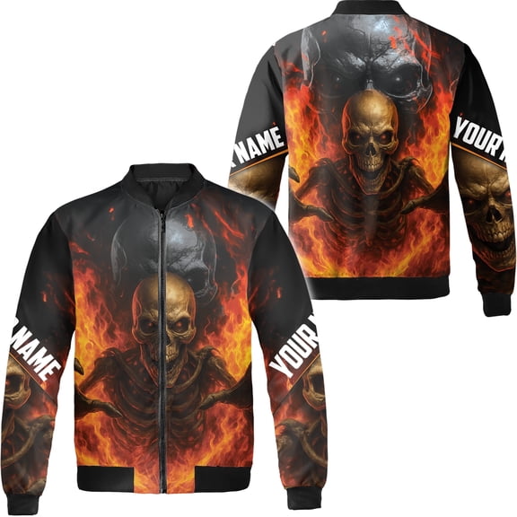 Lotusprinthandmade Personalized Skull Halloween All-over Print Bomber Jacket S-5XL Multicolor (S), halloween themed skeleton bomber jacket