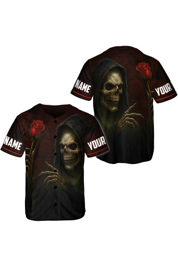 Personalized Skull Halloween Baseball Jersey XS-5XL Multicolor (XS), custom name halloween skull jersey, skull button-up jersey