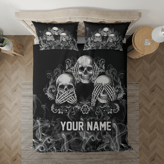 Lotusprinthandmade Personalized Skull Halloween Horror Graphic Bedding Set (Made in Vietnam) (60x80), Horror Graphic Bedding Set, Halloween-Themed Bed Set
