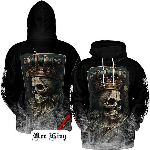 Lotusprinthandmade Personalized Skull Her King Hoodie 3D S-5XL Multicolor