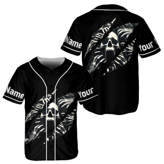 Lotusprinthandmade Personalized Skull Horror Baseball Jersey XS-5XL Multicolor (5XL), custom name horror skull jersey, skeleton baseball shirt