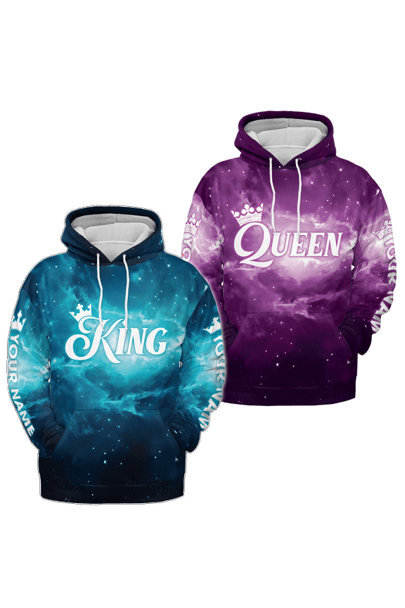 Personalized Skull Queen and King Matching Couple Hoodie 3D (Lightweight) S-5XL Multicolor (2XL) (Style 1)