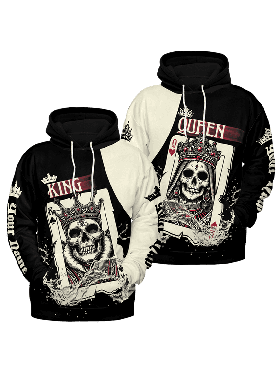 Personalized Skull Queen and King Matching Couple Hoodie 3D (Lightweight) S-5XL Multicolor (L) (Style 3)