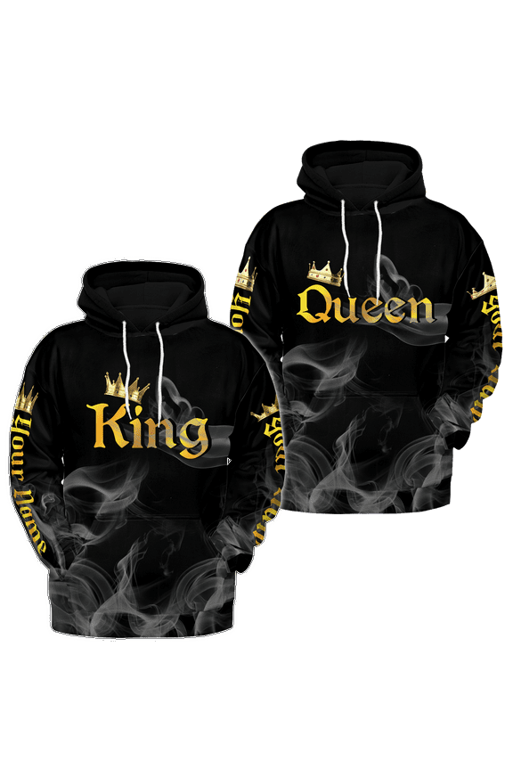 Personalized Skull Queen and King Matching Couple Hoodie 3D (Lightweight) S-5XL Multicolor (M) (Style 2)