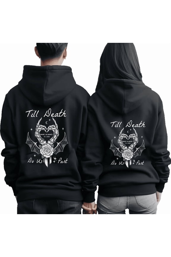 Personalized Skull Skeleton Halloween Couple Black Long Sleeve Hoodie 2D, M