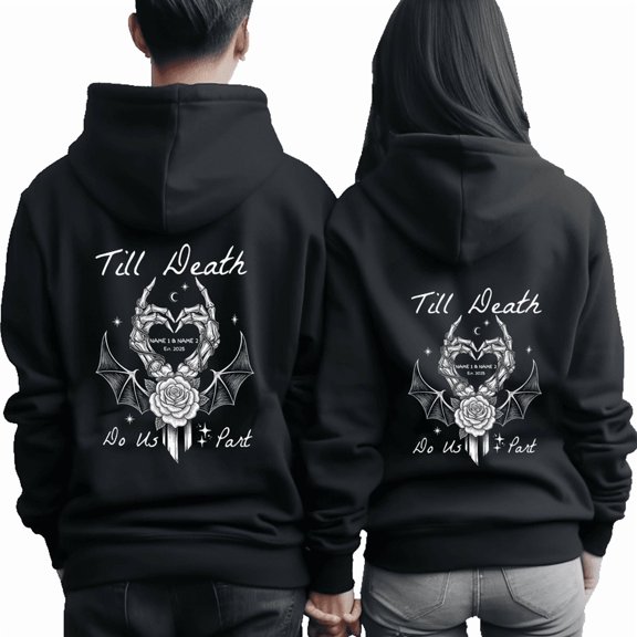 Lotusprinthandmade Personalized Skull Skeleton Halloween Couple Black Long Sleeve Hoodie 2D, Multicolor, XL