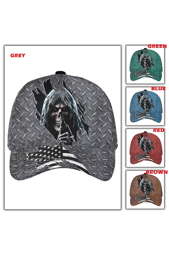 Personalized Skull with Flag Classic Baseball Cap One Size Multicolor