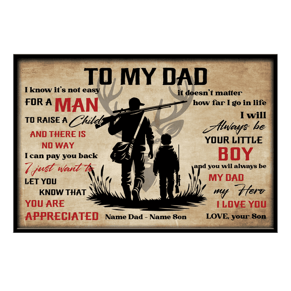 Lotusprinthandmade Personalized Son & Dad Name Hunting From Son To My Dad Love Son Canvas 1.5in 18" x 12"