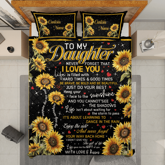 Lotusprinthandmade Personalized Sunshine To My Daughter Quilt Bedding Set (White Binding) 5 Sizes (80x90)