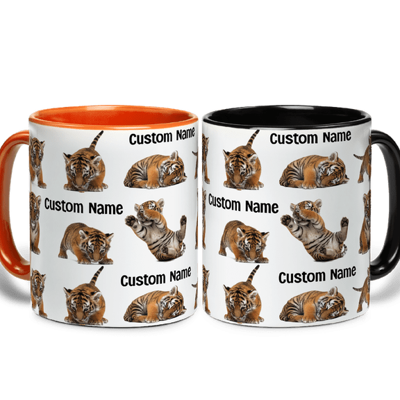 Lotusprinthandmade Personalized Tiger Accent Mug 15oz, Orange