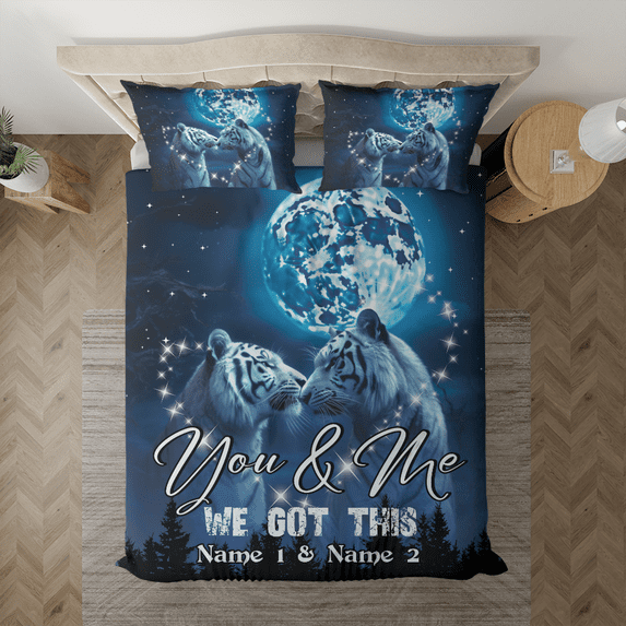 Lotusprinthandmade Personalized Tiger Couple Bedding Set (Made in Vietnam) (88x88), Tiger Love Bedding Set, Romantic Tiger Bedding