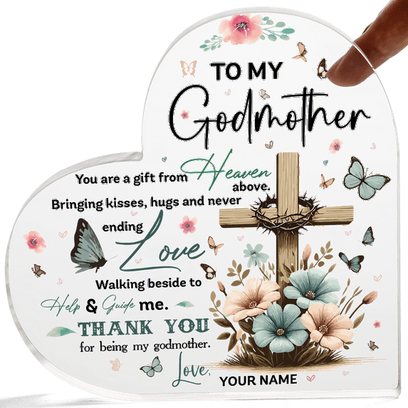 Lotusprinthandmade Personalized To My Godmother Acrylic Plaque (without stand) 3 Sizes 0.6 In. Thickness in Heart Shape