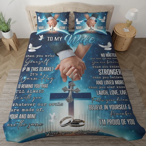 Lotusprinthandmade Personalized To My Wife Couple Gift Bedding Set (Made in Vietnam) (60x80), Valentines Christmas Gifts for Wife
