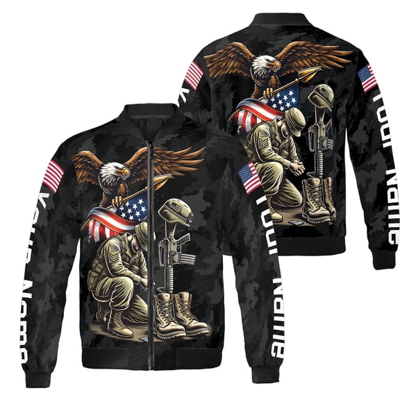 Lotusprinthandmade Personalized US Veteran Eagle Bomber Jacket S-5XL Multicolor (2XL), custom name veteran bomber jacket, america eagle jacket