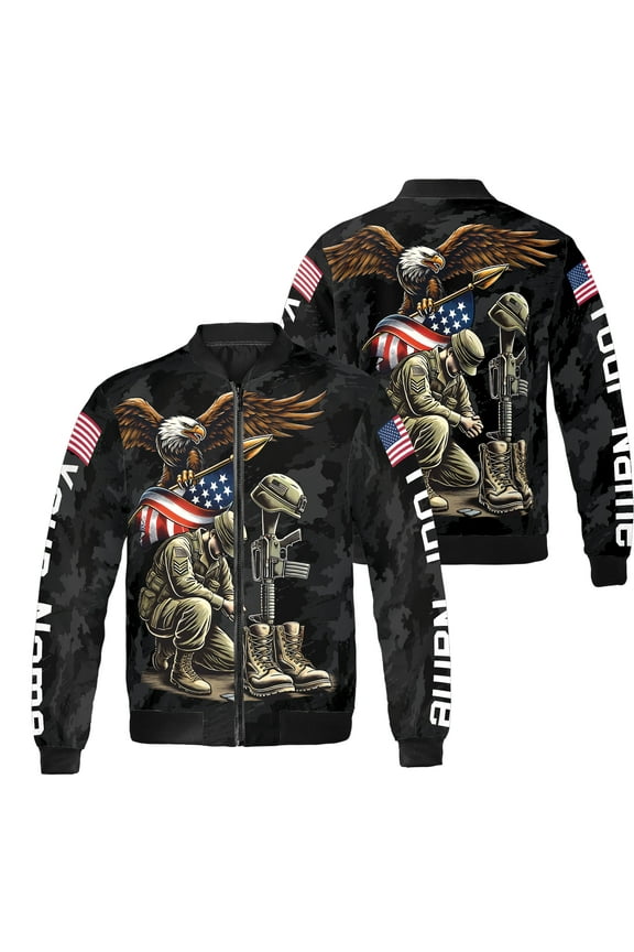 Personalized US Veteran Eagle Bomber Jacket S-5XL Multicolor (5XL), custom name veteran bomber jacket, america eagle jacket