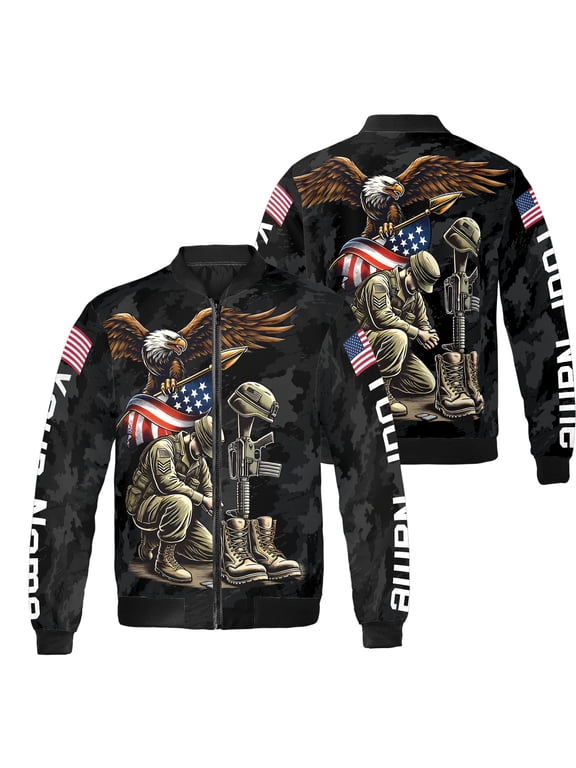 Personalized US Veteran Eagle Bomber Jacket S-5XL Multicolor (M), custom name veteran bomber jacket, america eagle jacket