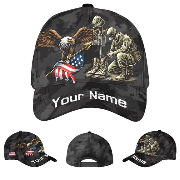 Lotusprinthandmade Personalized US Veteran Eagle Classic Baseball Cap One Size Multicolor, custom name veteran eagle cap, america flag eagle hat