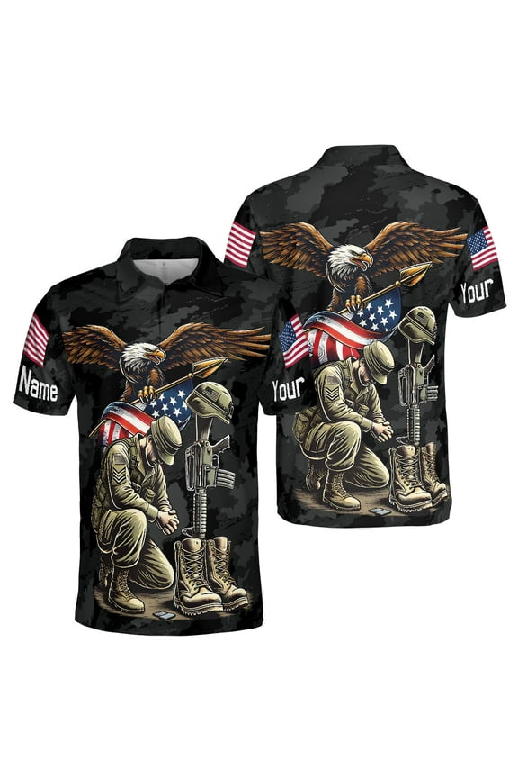 Personalized US Veteran Eagle Men Polo Shirt (Lightweight) S-5XL Multicolor (S), custom name veteran eagle polo, america flag eagle polo shirt