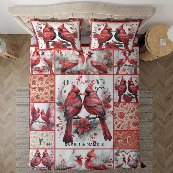Lotusprinthandmade Personalized Valentine's Day Cardinal I Am Always With You Bedding Set (Made in Vietnam) (68x88), Cozy And Stylish Love-Inspired Comforter