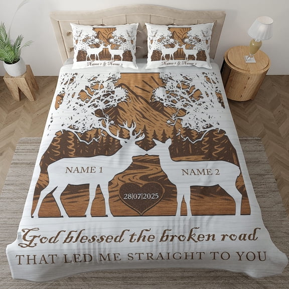 Lotusprinthandmade Personalized Valentine S Day Deer Couple Bedding Set