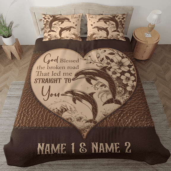 Lotusprinthandmade Personalized Valentine’s Gifts Sea Animal Dolphin Couple Bedding Set (Made in Vietnam) (60x80), Romantic Dolphin-Themed Bedding