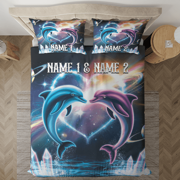 Lotusprinthandmade Personalized Valentines Gifts Sea Animal Dolphin Couple Bedding Set