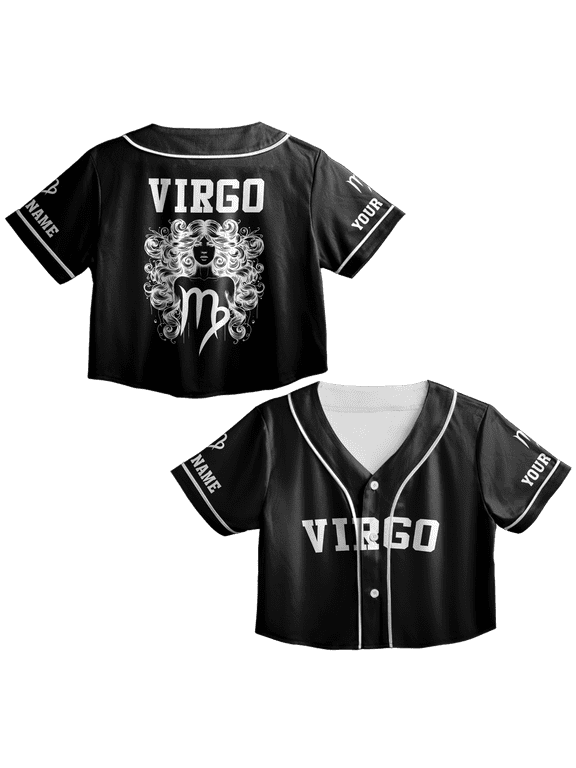 Personalized Virgo Zodiac Crop Top Baseball Jersey XS-XL Multicolor, virgo shirt for women, virgo crop top baseball jersey, virgo crop top jersey for women