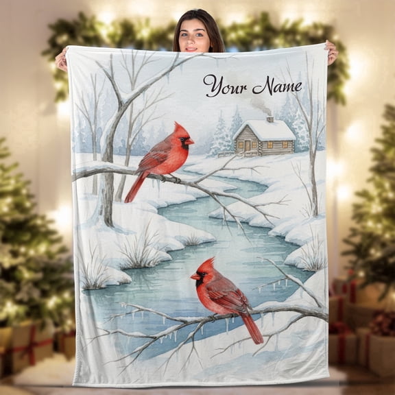 Lotusprinthandmade Personalized Winter Cardinal Fleece Blanket 2 Sizes (60"x50") – Cardinal Soft Throw
