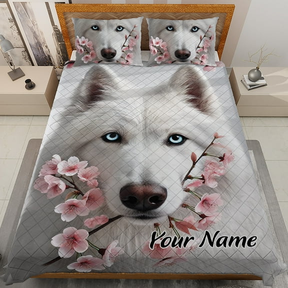 Lotusprinthandmade Personalized Wolf 3D Graphic Quilt Bedding Set Quilt Bedding Set (White Binding) 5 Sizes (Made in Vietnam) (55x60), personalized wolf quilt set