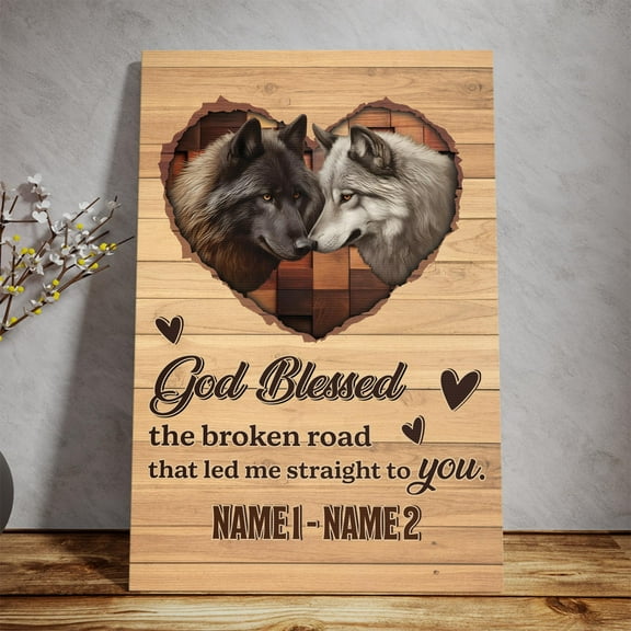 Lotusprinthandmade Personalized Wolf Couple Canvas 1.5in 24" x 16", Custom Romantic Wolf-Themed Wall Art